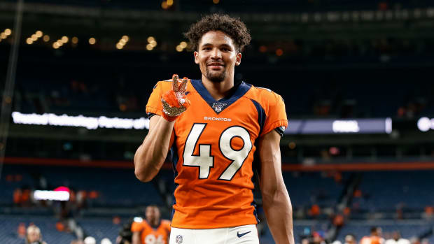 Aug 19, 2019; Denver, CO, USA; Denver Broncos cornerback Alijah Holder (49) after the game against the San Francisco 49ers at Broncos Stadium at Mile High. Mandatory Credit: Isaiah J. Downing-USA TODAY Sports  